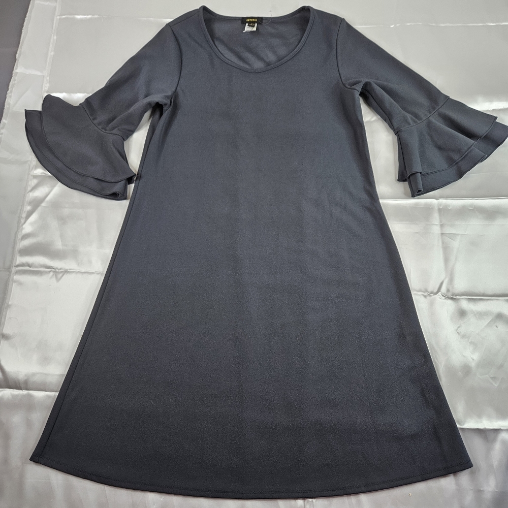 Espresso Women's Size Large Gray Shift Dress A Line 3/4 Ruffle Bell Sleeves